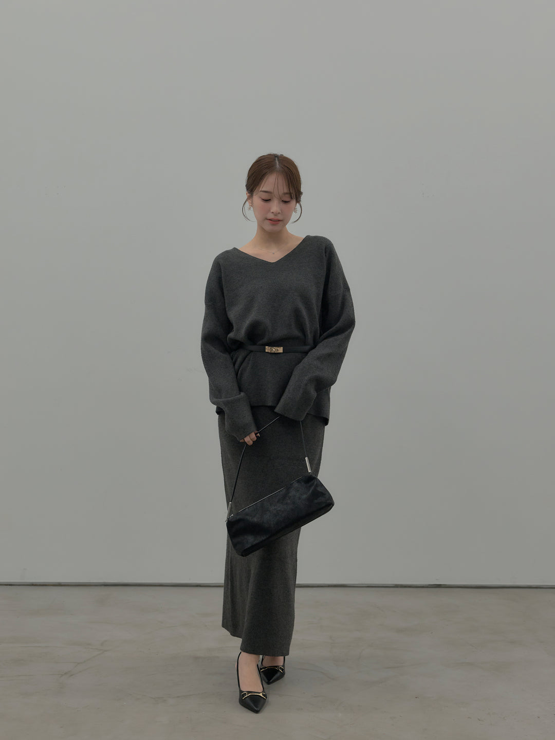 VネックニットSET UP (ベルト付き)