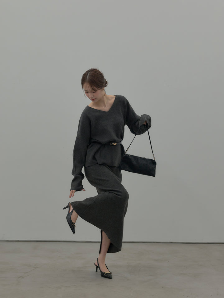 VネックニットSET UP (ベルト付き)