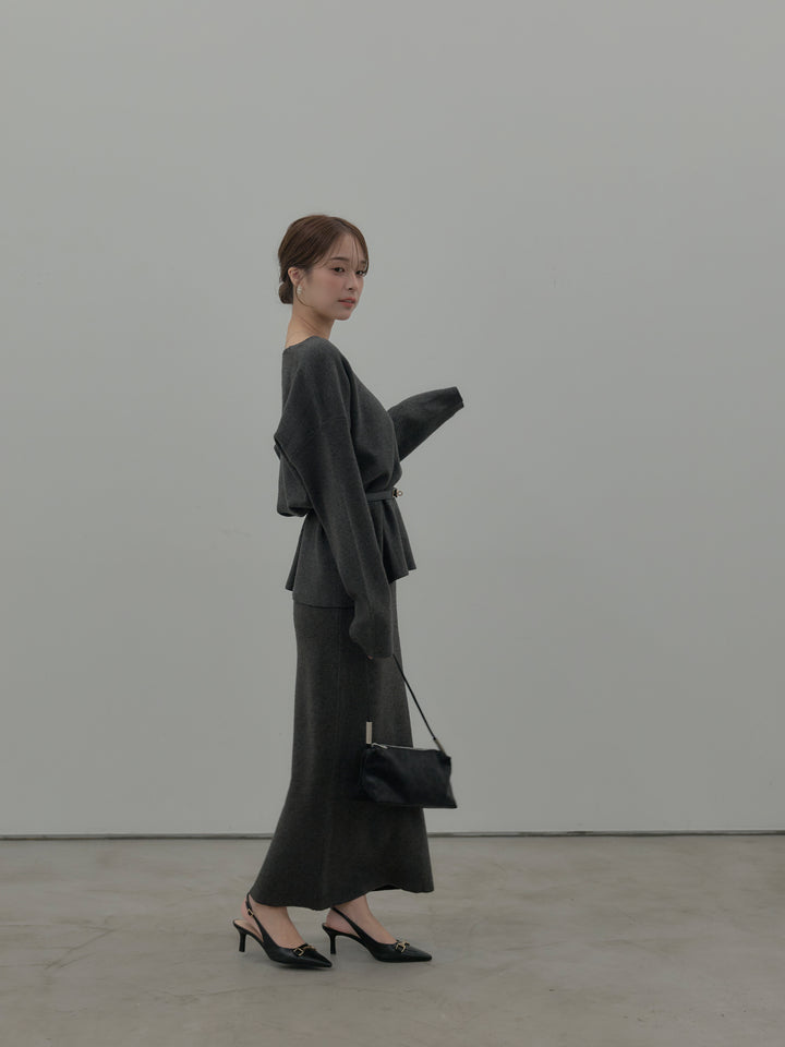 VネックニットSET UP (ベルト付き)