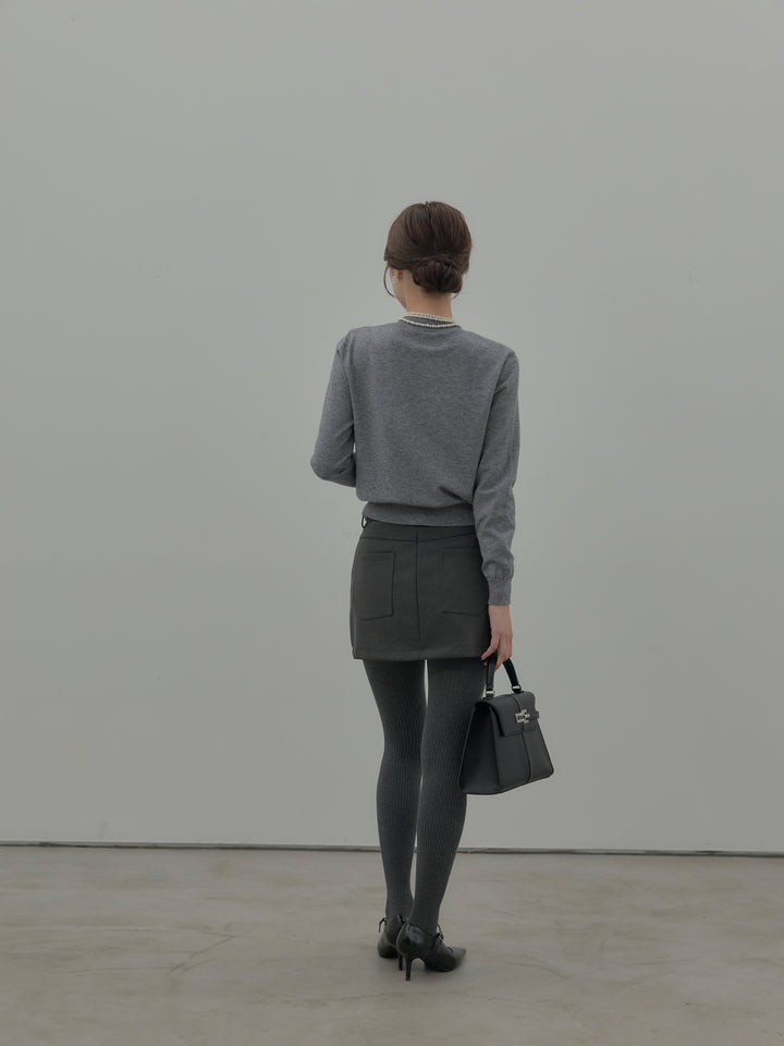 【SET】アーガイル柄ニットカーディガン+スムースタッチデザインポケットミニスカート(インパン付き)(2set)