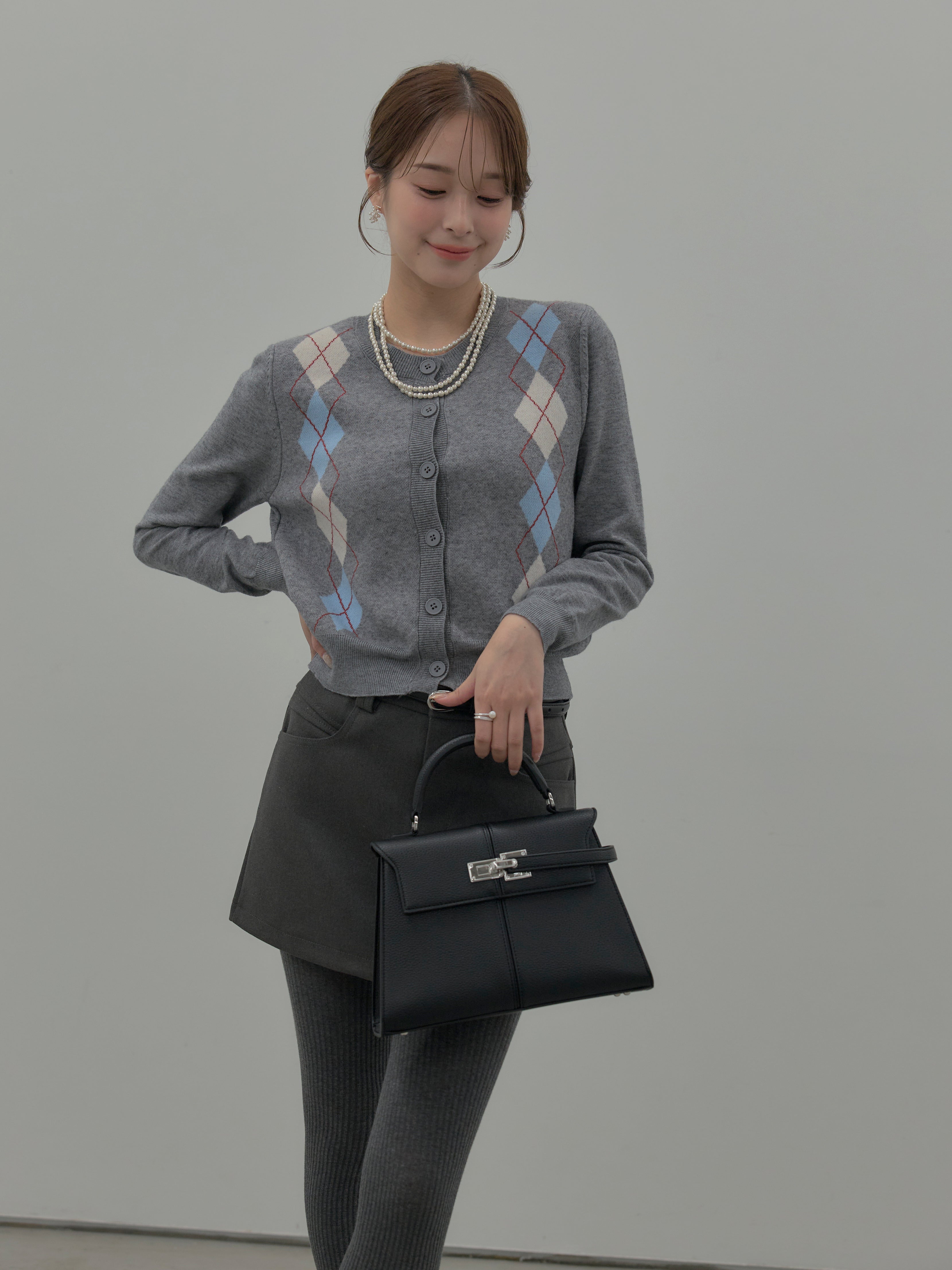 【新品】VANILLA CoUTURE ドットカーディガン&スカート SET】アーガイル柄ニットカーディガン+スムースタッチデザインポケット