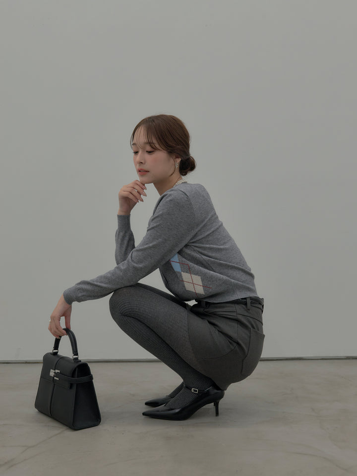 【SET】アーガイル柄ニットカーディガン+スムースタッチデザインポケットミニスカート(インパン付き)(2set)