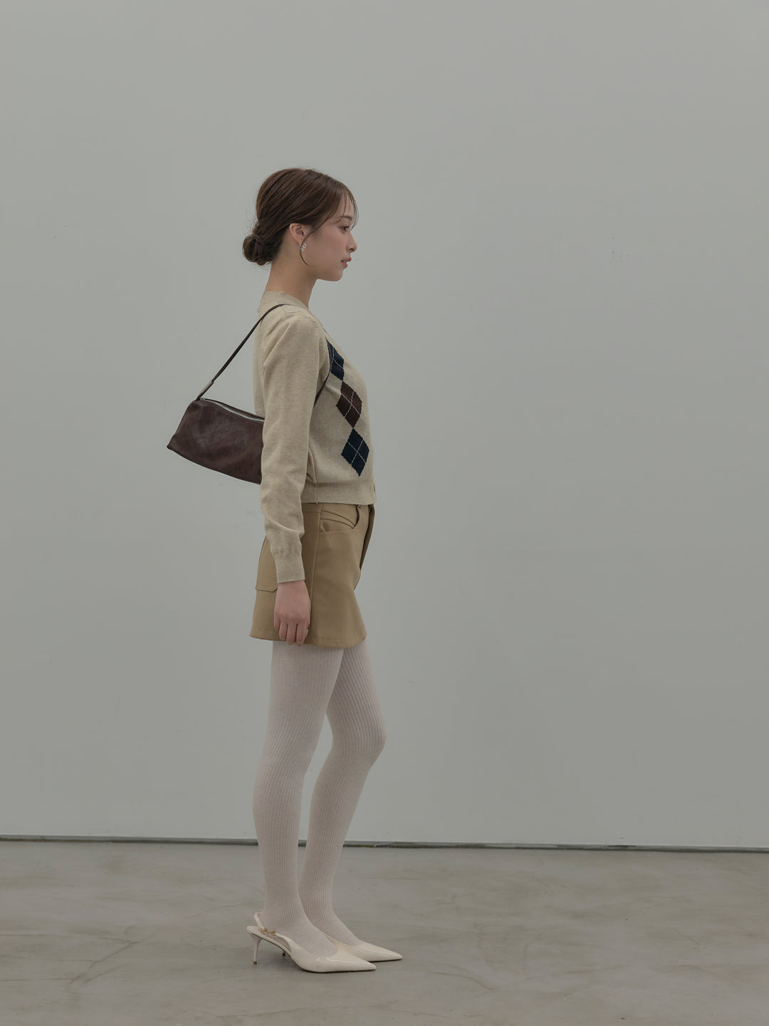 【SET】アーガイル柄ニットカーディガン+スムースタッチデザインポケットミニスカート(インパン付き)(2set)