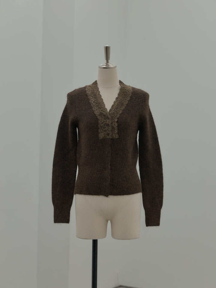 レース襟ニットトップス