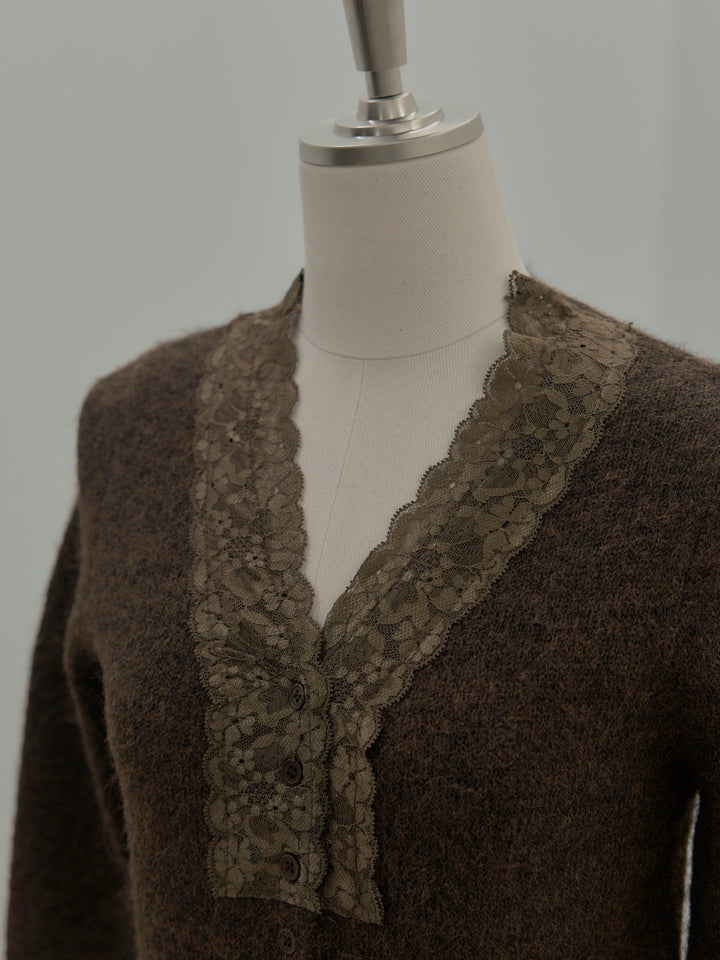 レース襟ニットトップス