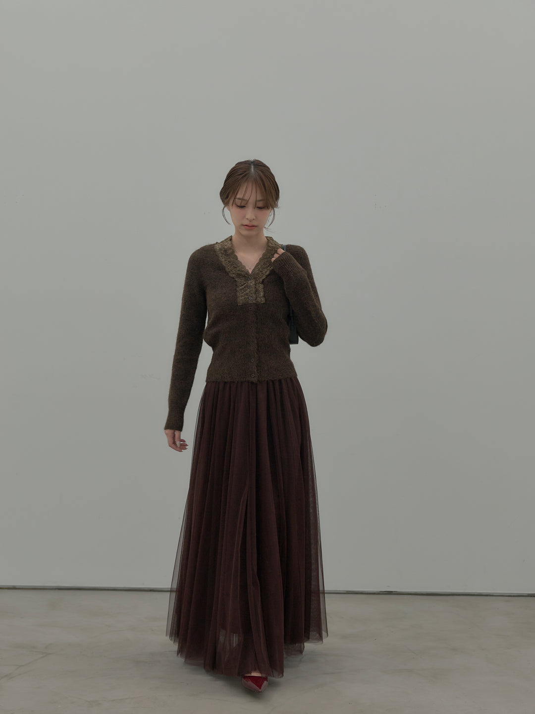 レース襟ニットトップス