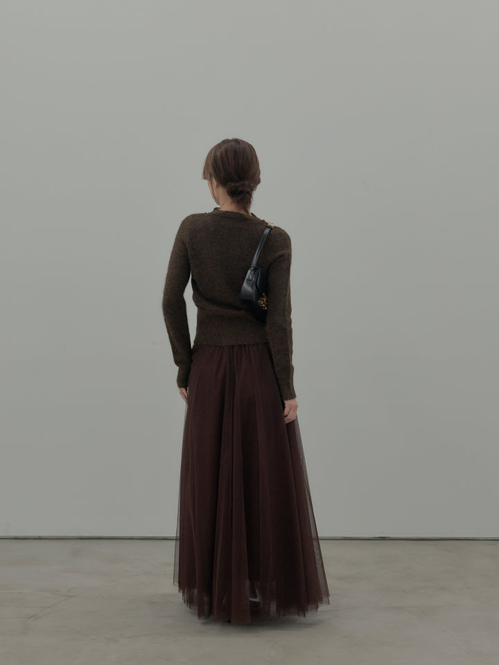 【SET】レース襟ニットトップス+ボリュームチュールスカート(2set)