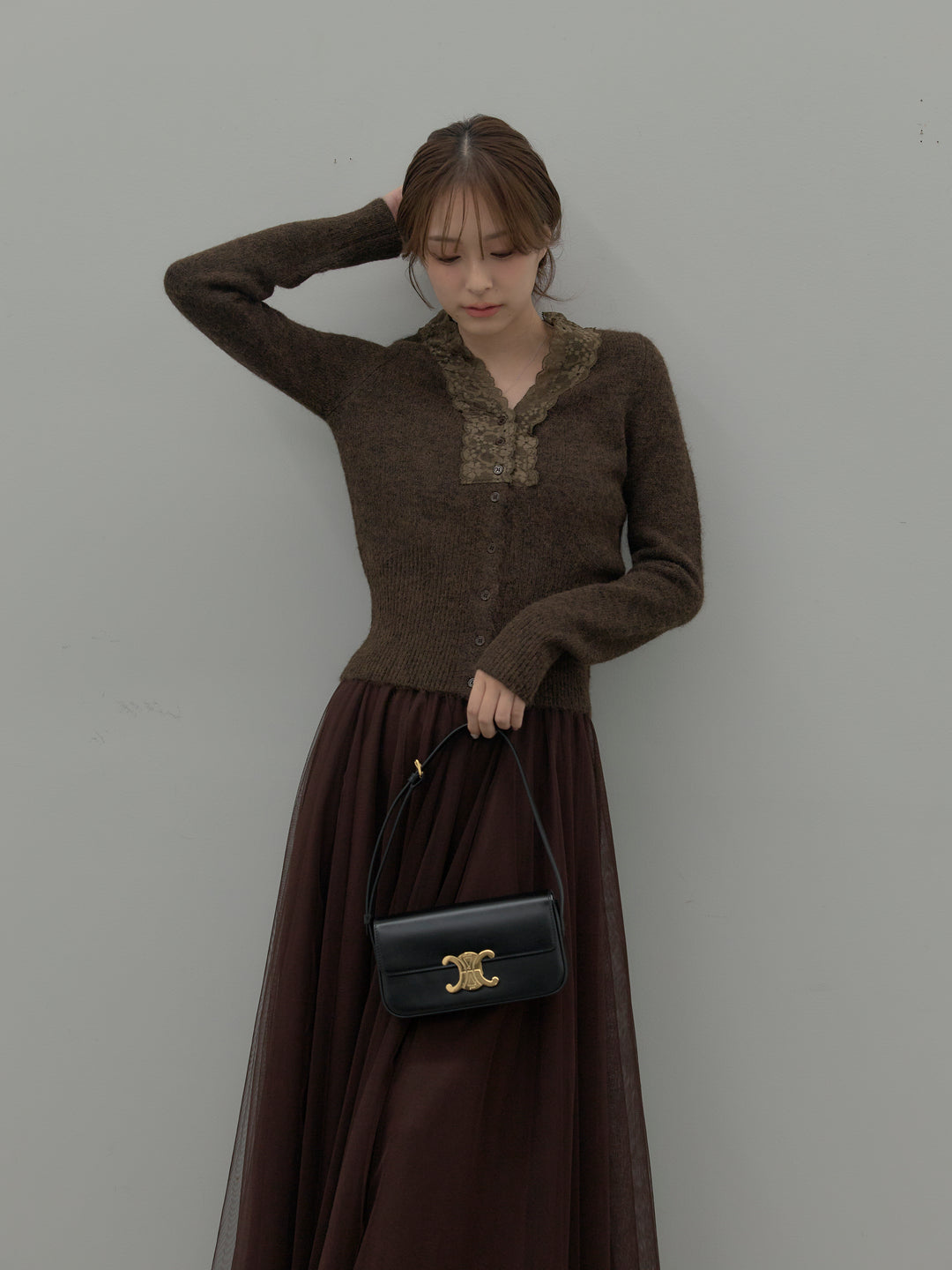 レース襟ニットトップス