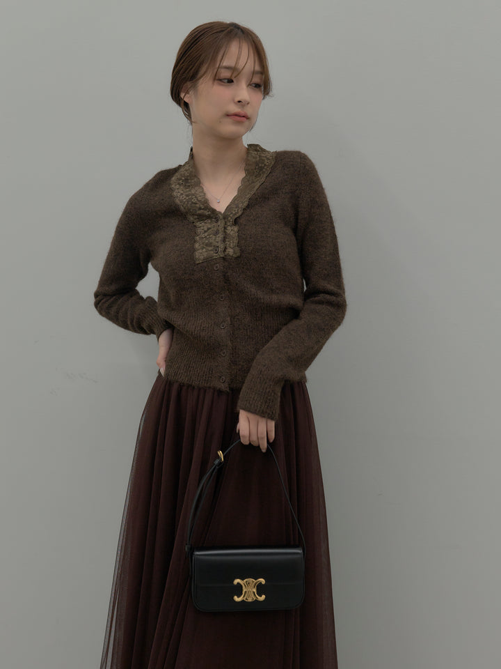 レース襟ニットトップス