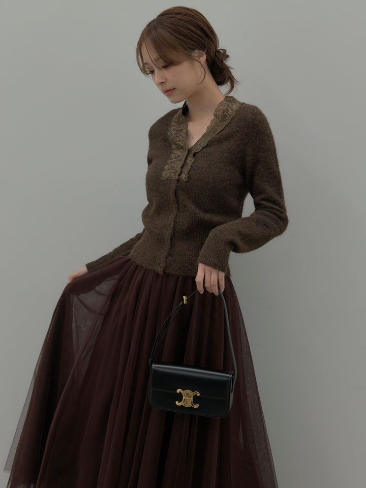 レース襟ニットトップス