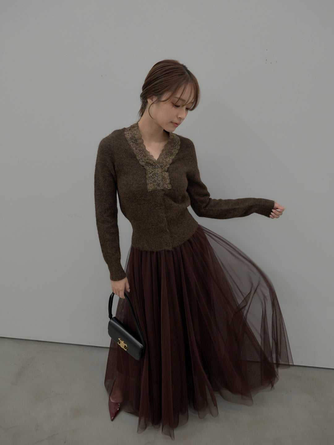 レース襟ニットトップス