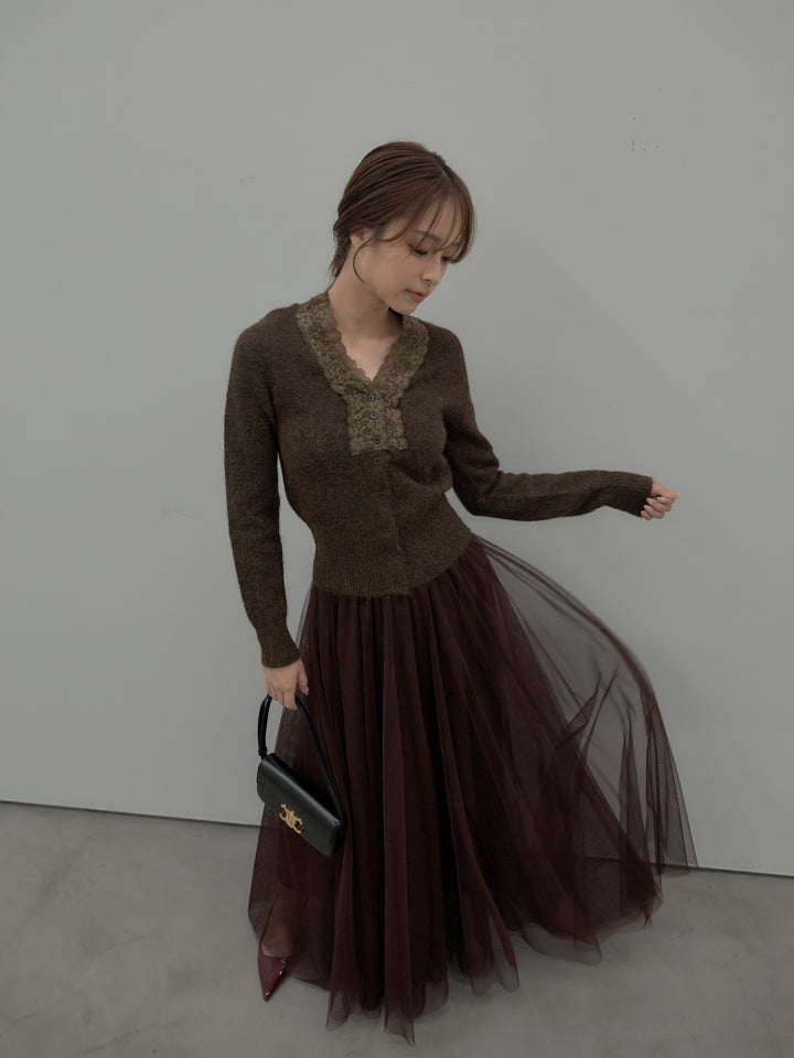 レース襟ニットトップス