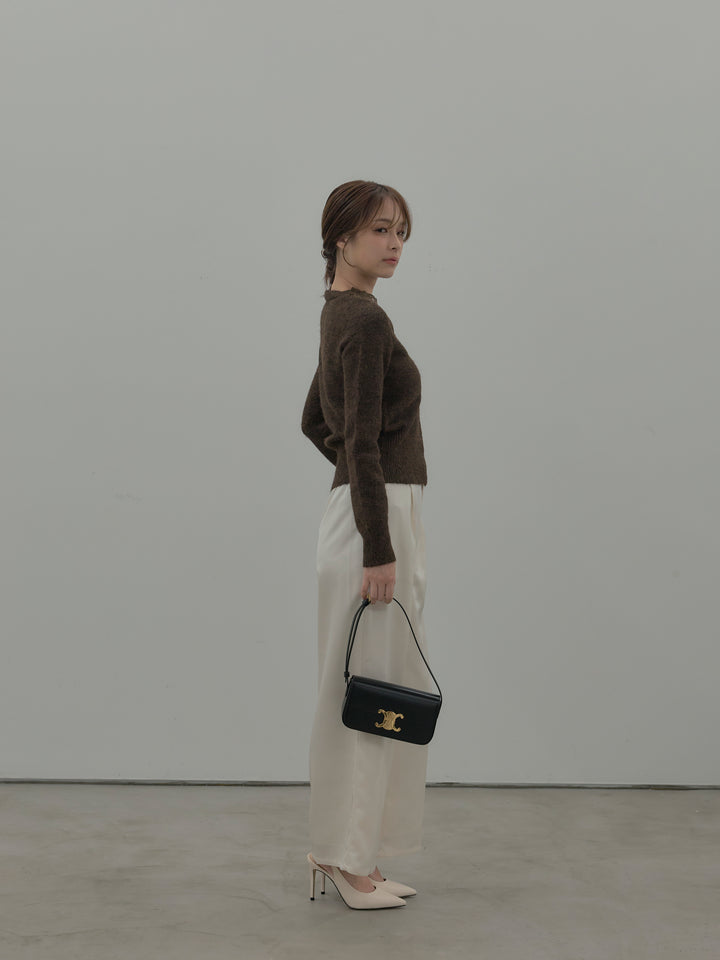 【SET】レース襟ニットトップス+【Essential】センタープレスサテンパンツ(2set)