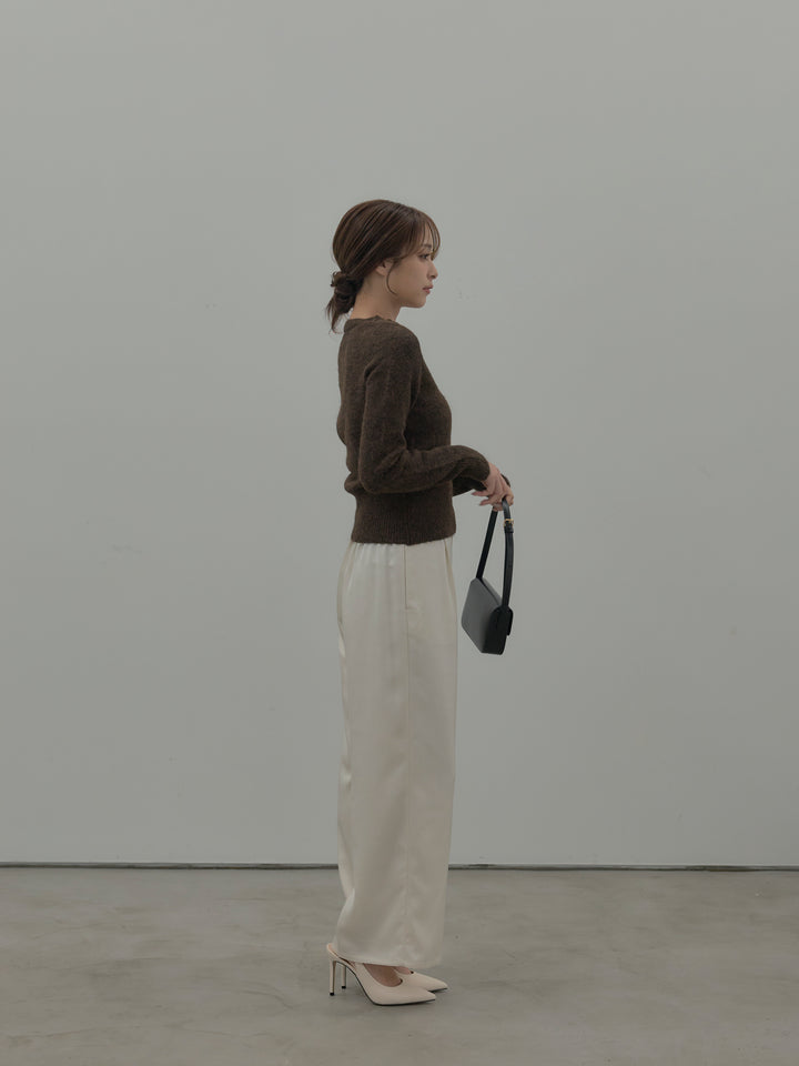 【SET】レース襟ニットトップス+【Essential】センタープレスサテンパンツ(2set)