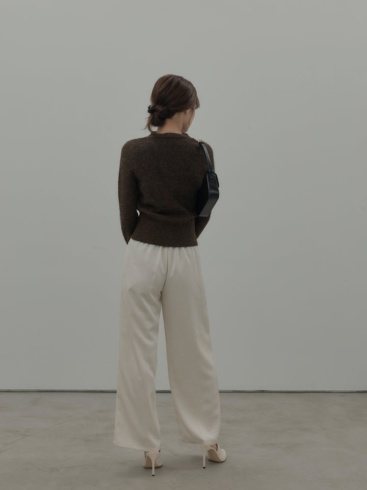 【SET】レース襟ニットトップス+【Essential】センタープレスサテンパンツ(2set)