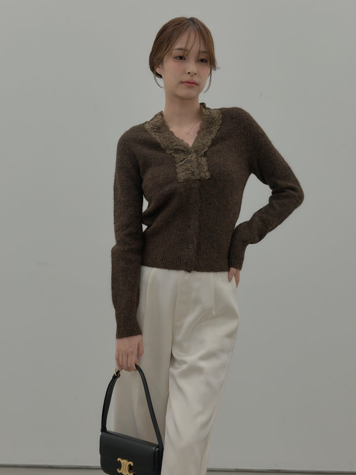 レース襟ニットトップス