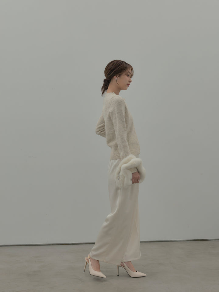 【SET】レース襟ニットトップス+【Essential】センタープレスサテンパンツ(2set)