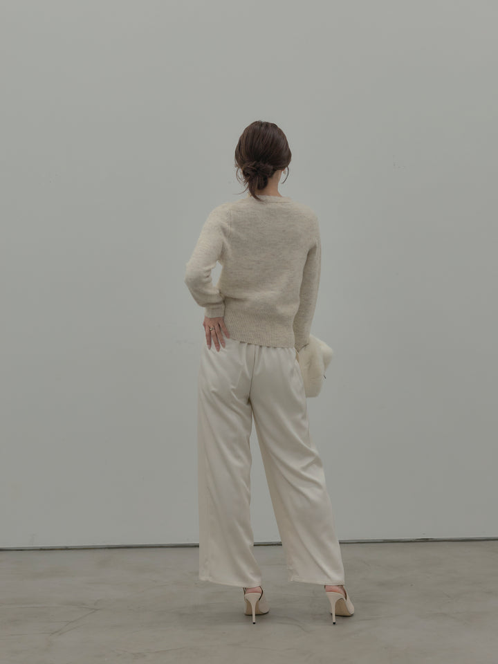 【SET】レース襟ニットトップス+【Essential】センタープレスサテンパンツ(2set)