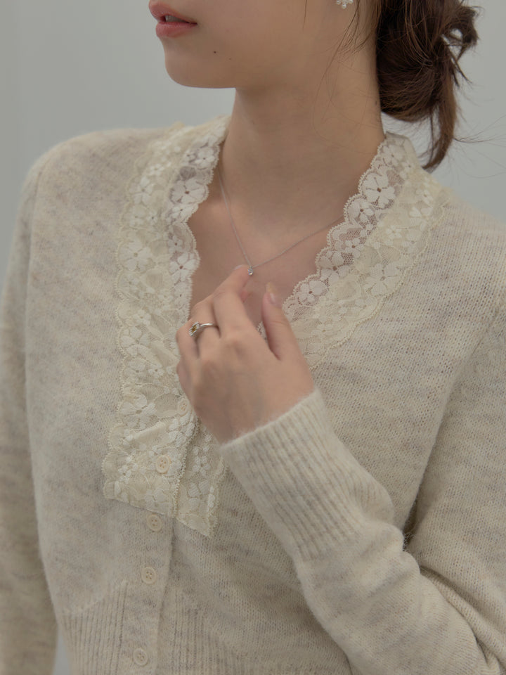 レース襟ニットトップス