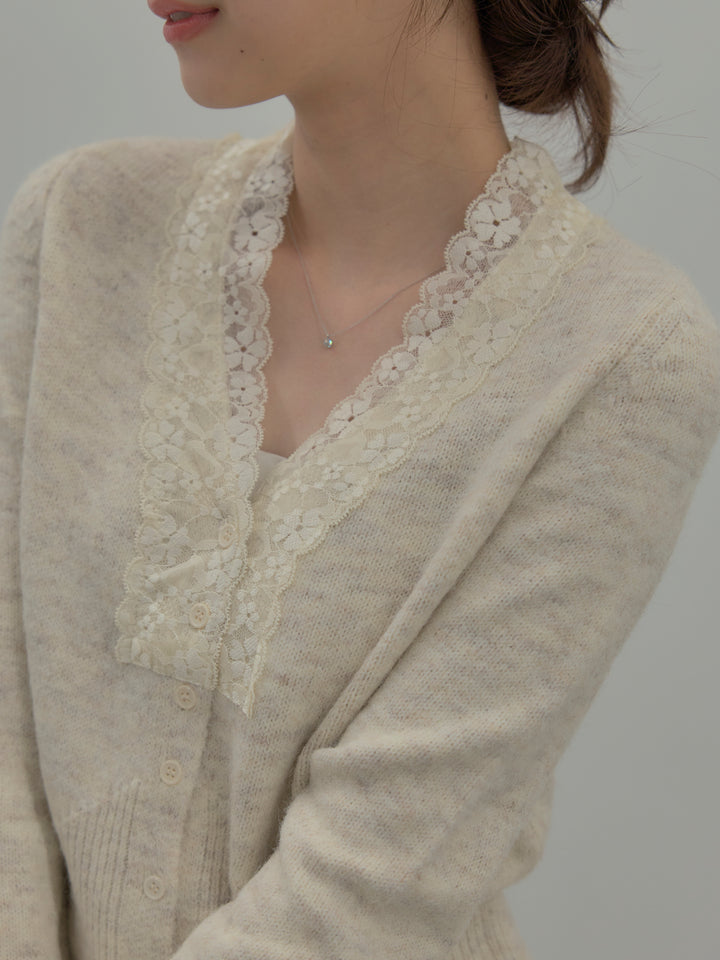 レース襟ニットトップス