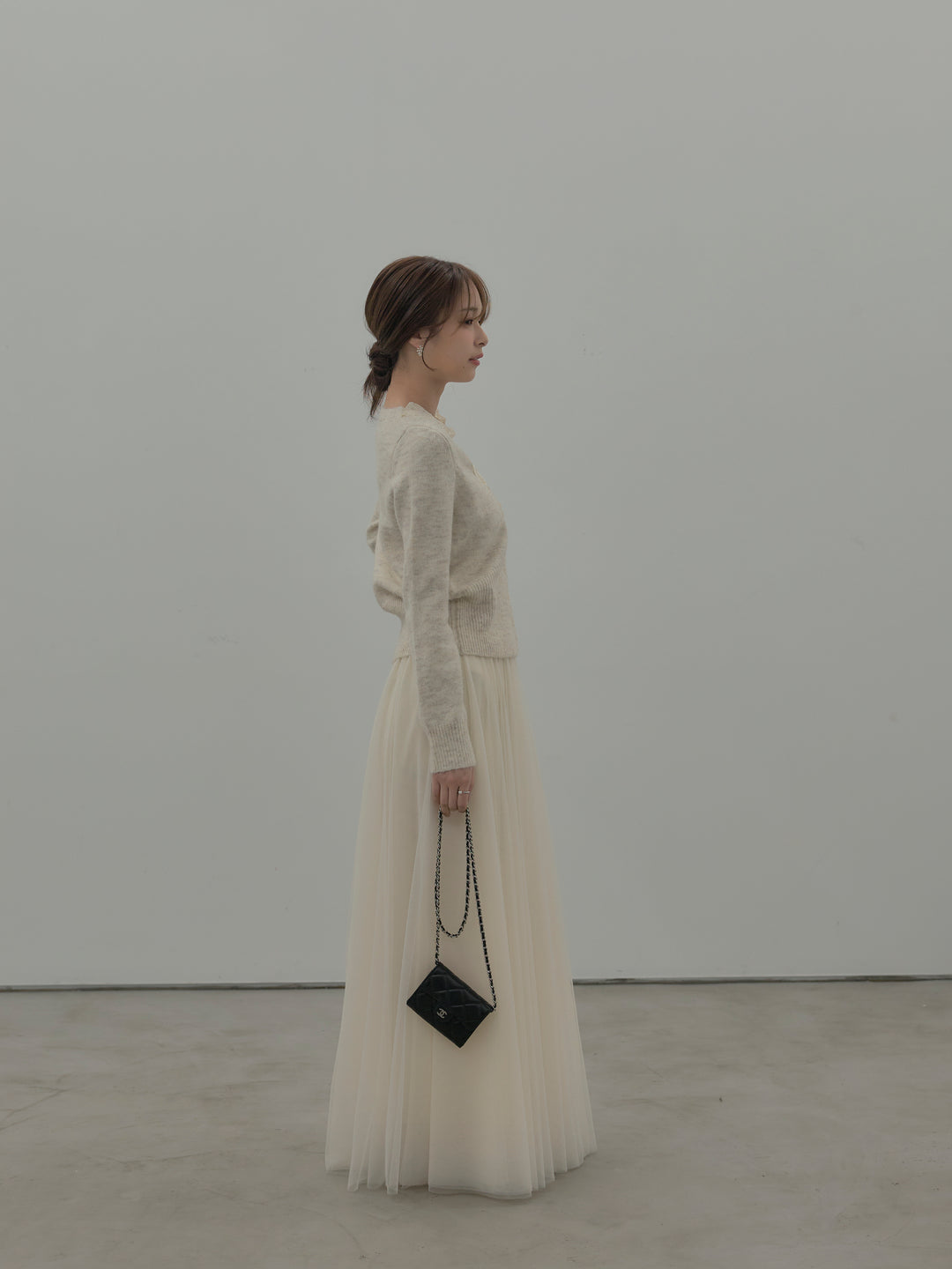 【SET】レース襟ニットトップス+ボリュームチュールスカート(2set)