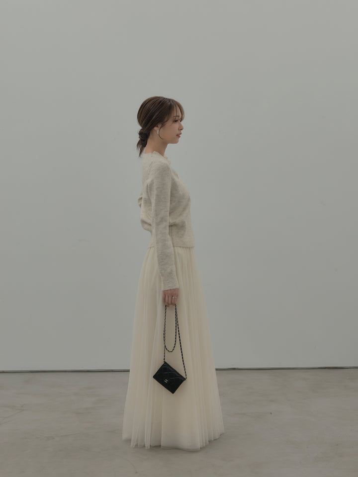 【SET】レース襟ニットトップス+ボリュームチュールスカート(2set)