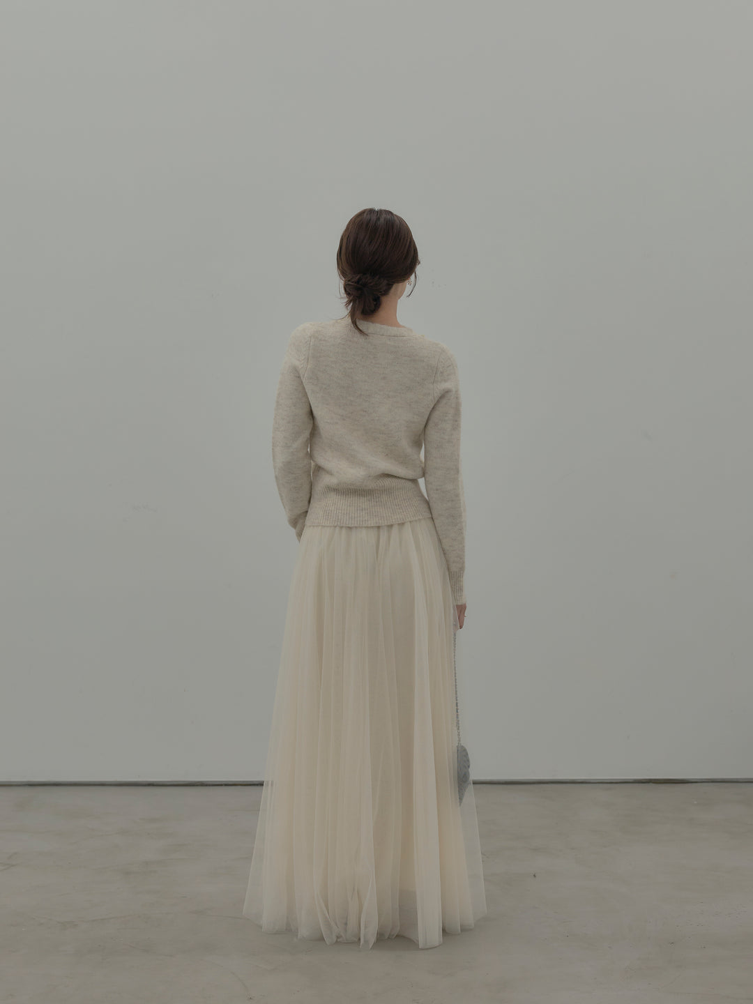 【SET】レース襟ニットトップス+ボリュームチュールスカート(2set)