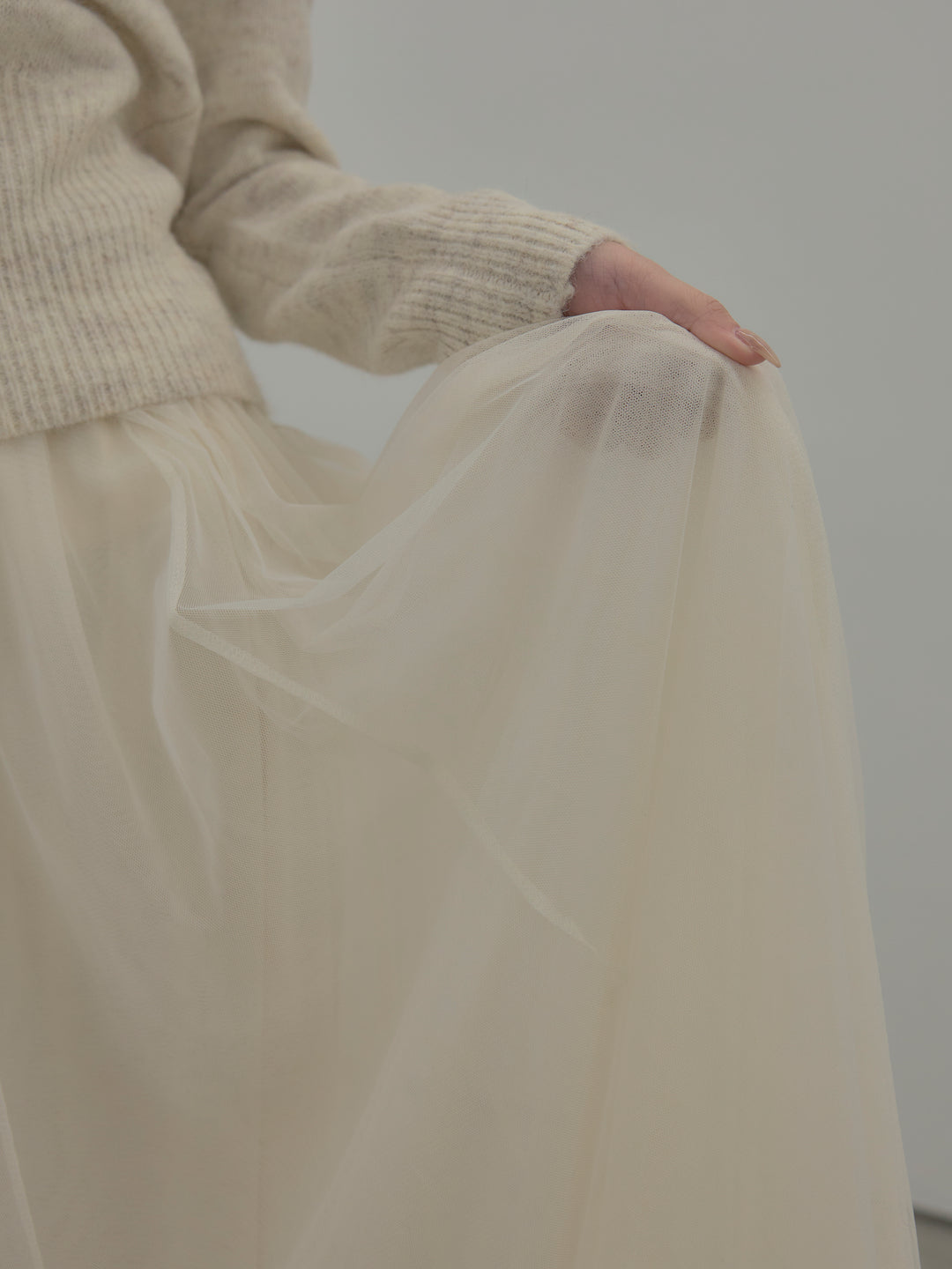 【SET】レース襟ニットトップス+ボリュームチュールスカート(2set)