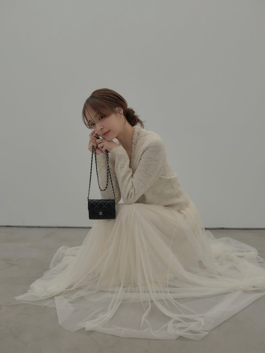 レース襟ニットトップス