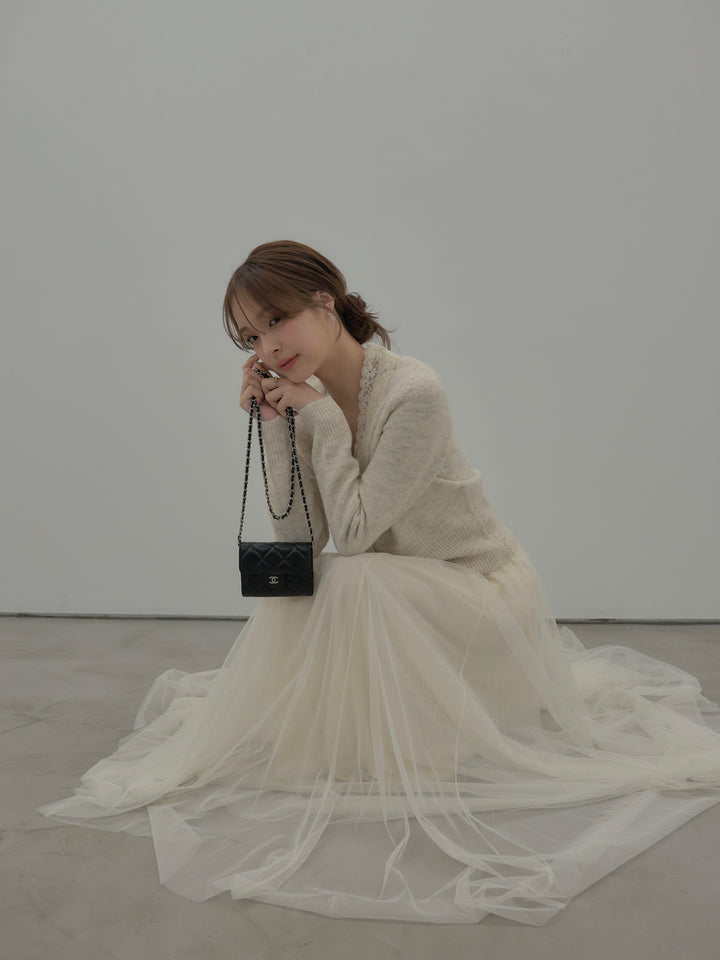 レース襟ニットトップス