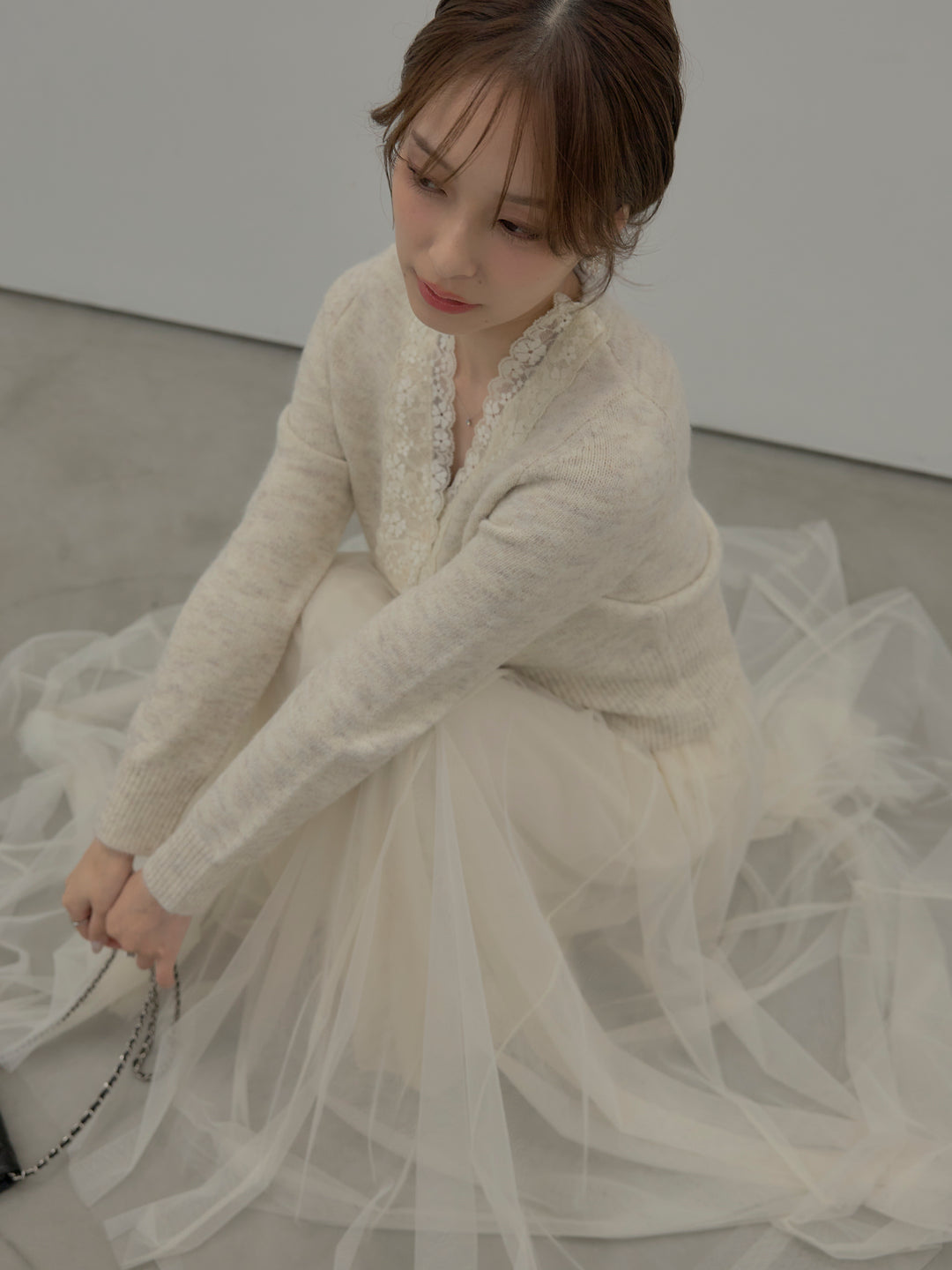 レース襟ニットトップス