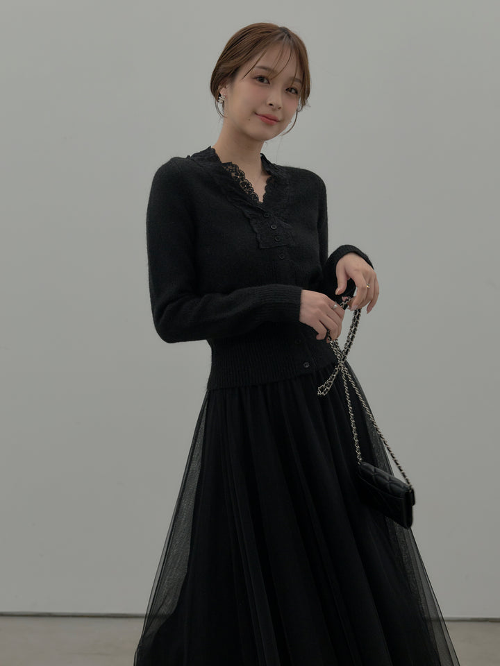 レース襟ニットトップス