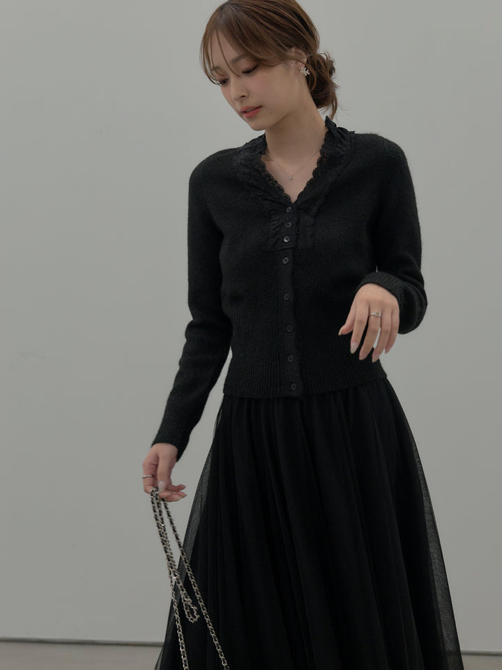 レース襟ニットトップス