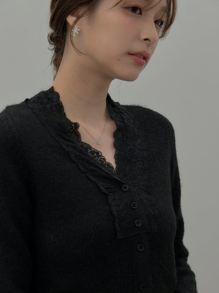 レース襟ニットトップス