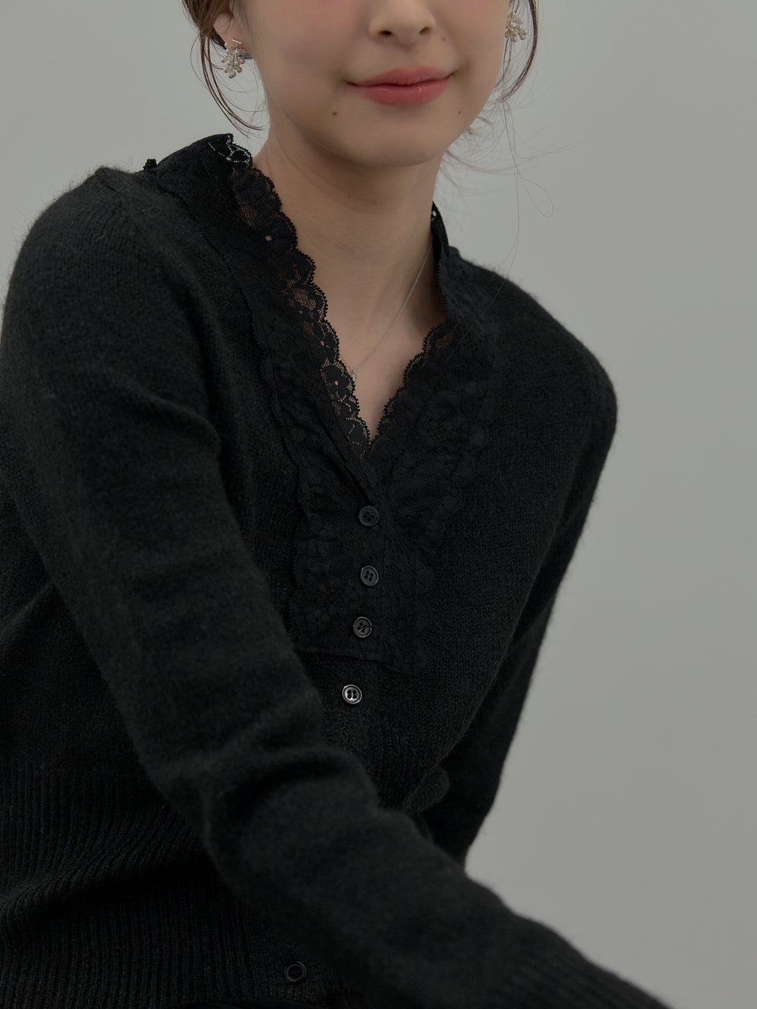 レース襟ニットトップス