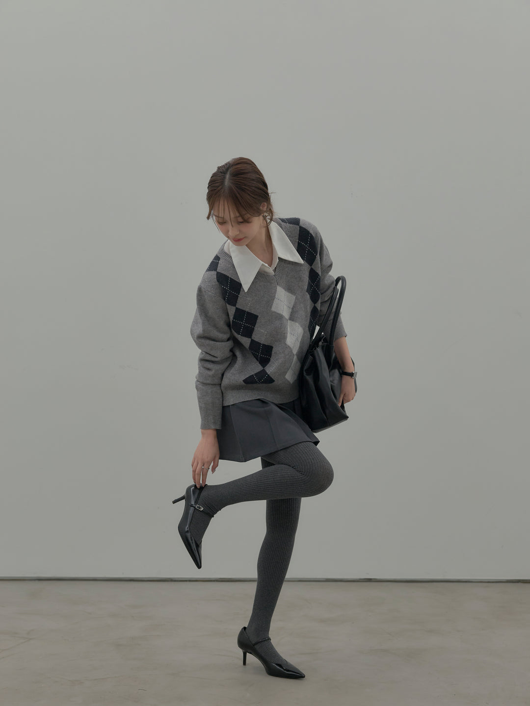 アーガイル柄Vネックニットプルオーバー