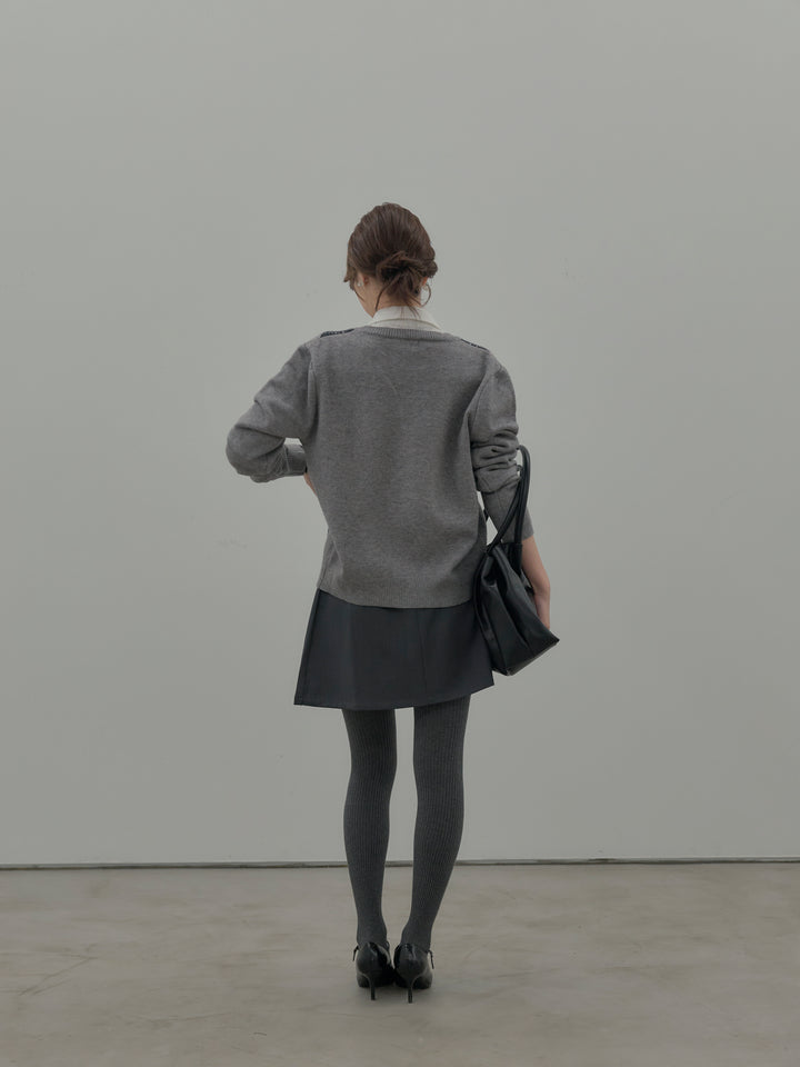 【SET】アーガイル柄Vネックニットプルオーバー+ベルト付きプリーツミニスカート(2set)