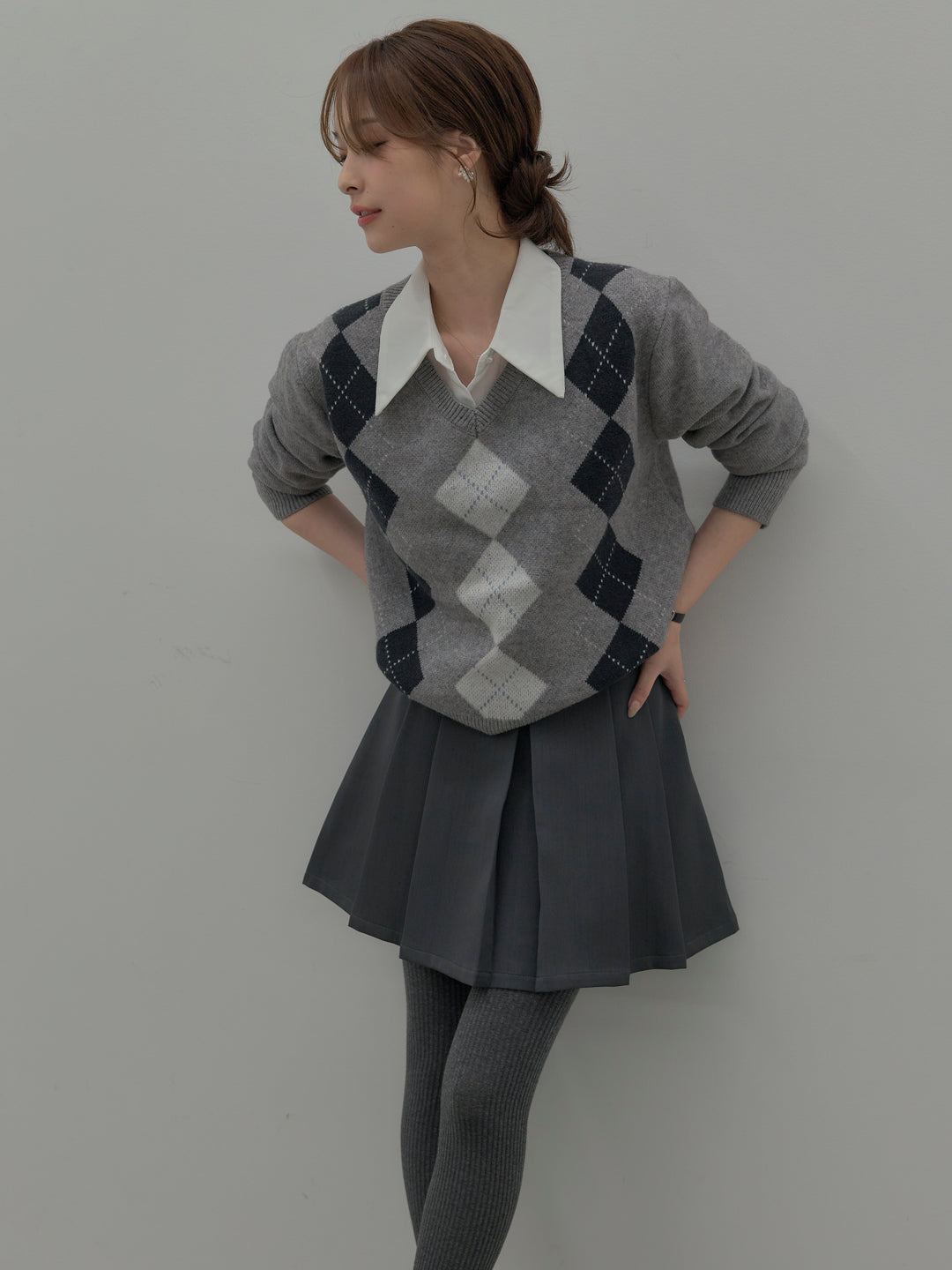 アーガイル柄Vネックニットプルオーバー