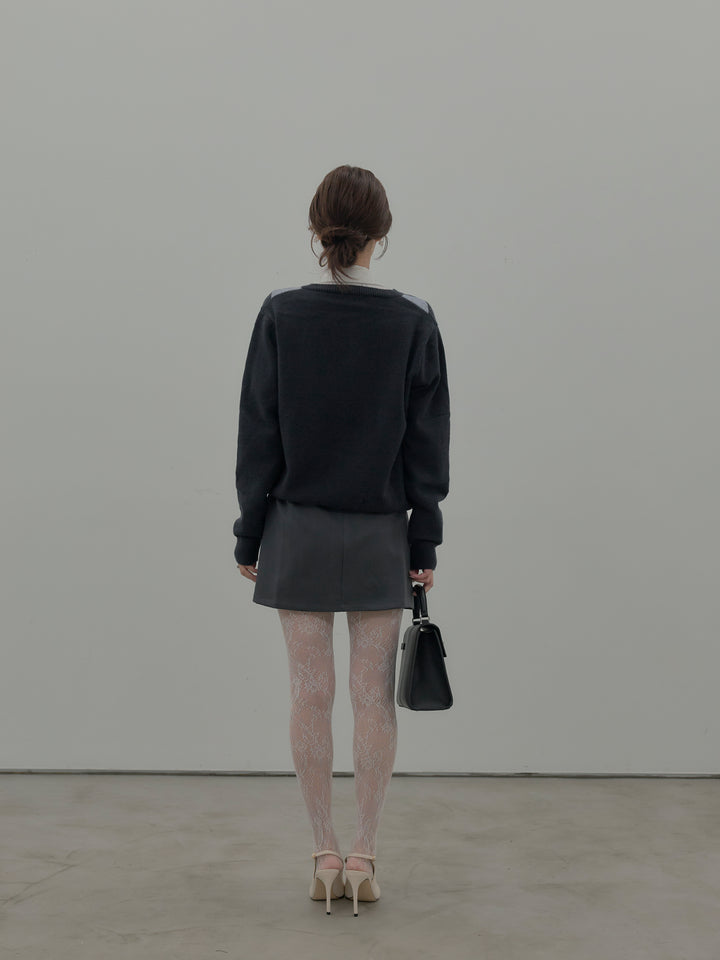 【SET】アーガイル柄Vネックニットプルオーバー+ベルト付きプリーツミニスカート(2set)