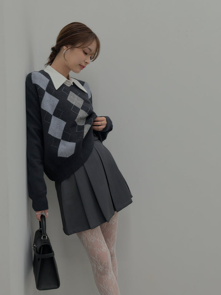 アーガイル柄Vネックニットプルオーバー