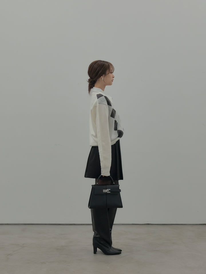 【SET】アーガイル柄Vネックニットプルオーバー+ベルト付きプリーツミニスカート(2set)