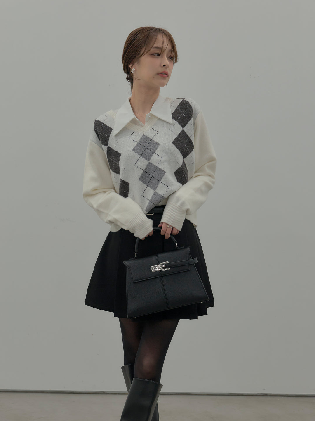 アーガイル柄Vネックニットプルオーバー