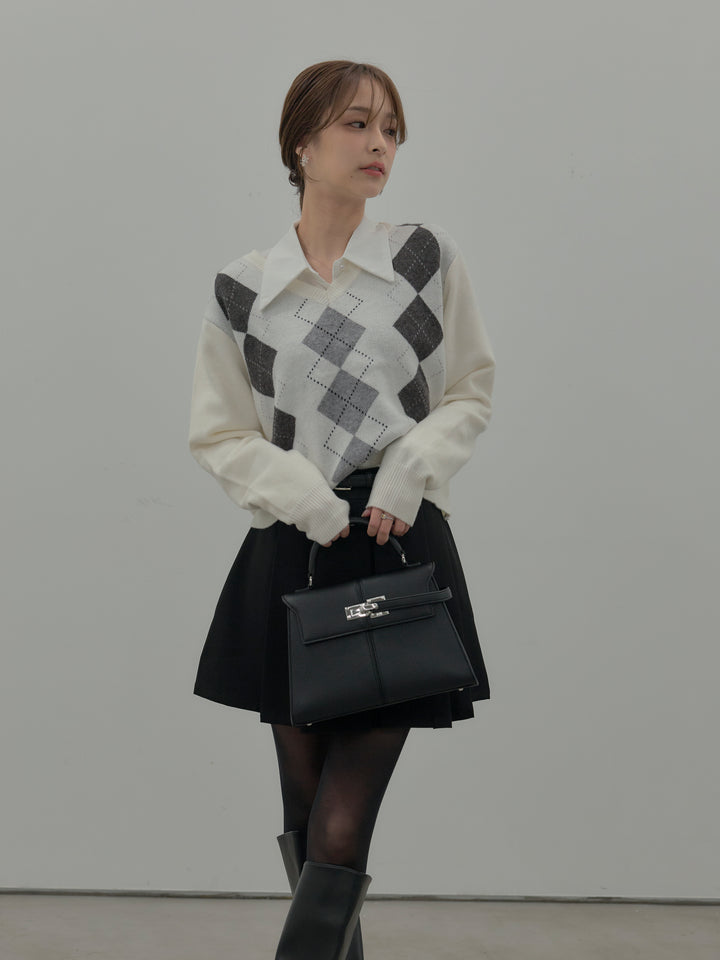 アーガイル柄Vネックニットプルオーバー