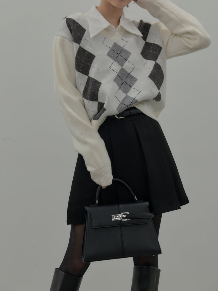 アーガイル柄Vネックニットプルオーバー