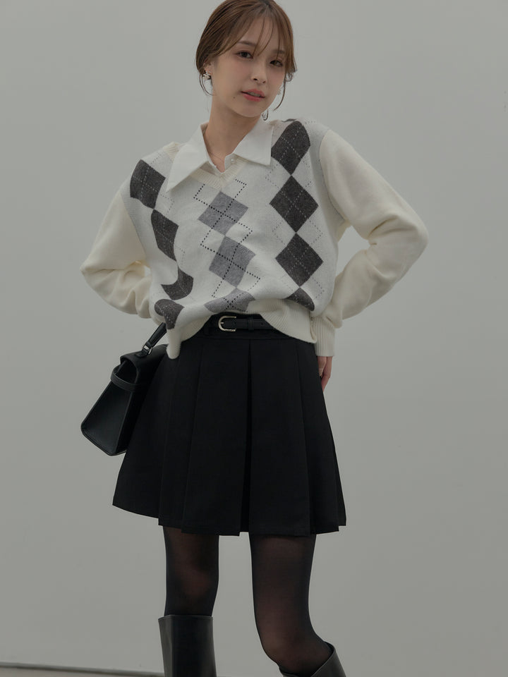 アーガイル柄Vネックニットプルオーバー