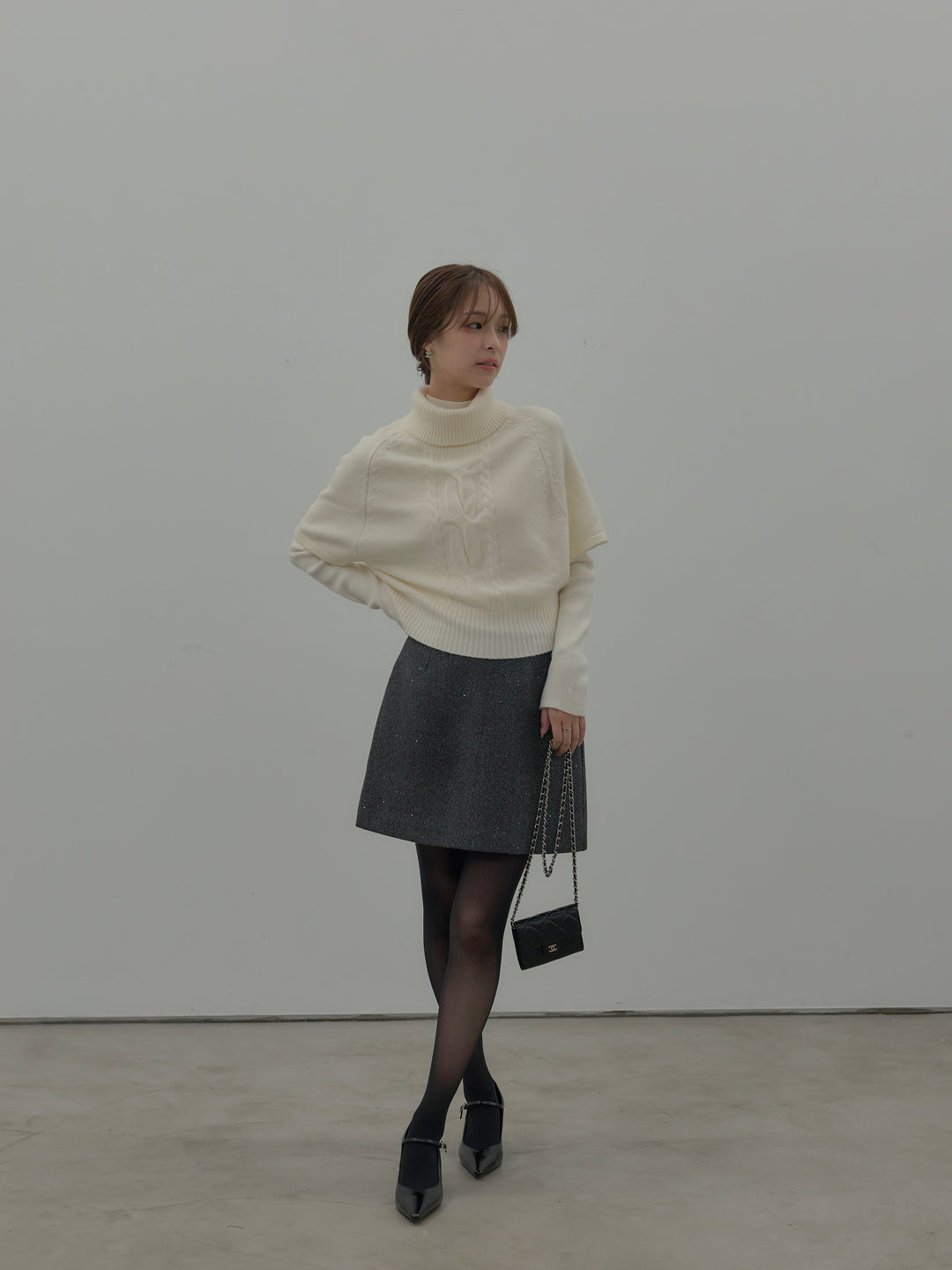 シャイニーウールタッチ台形ミニスカート