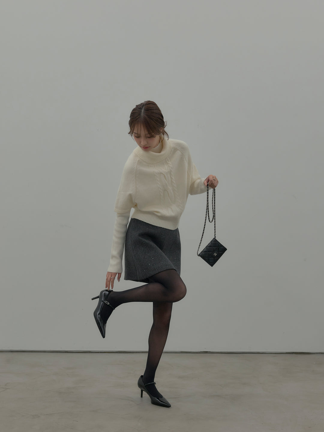 シャイニーウールタッチ台形ミニスカート