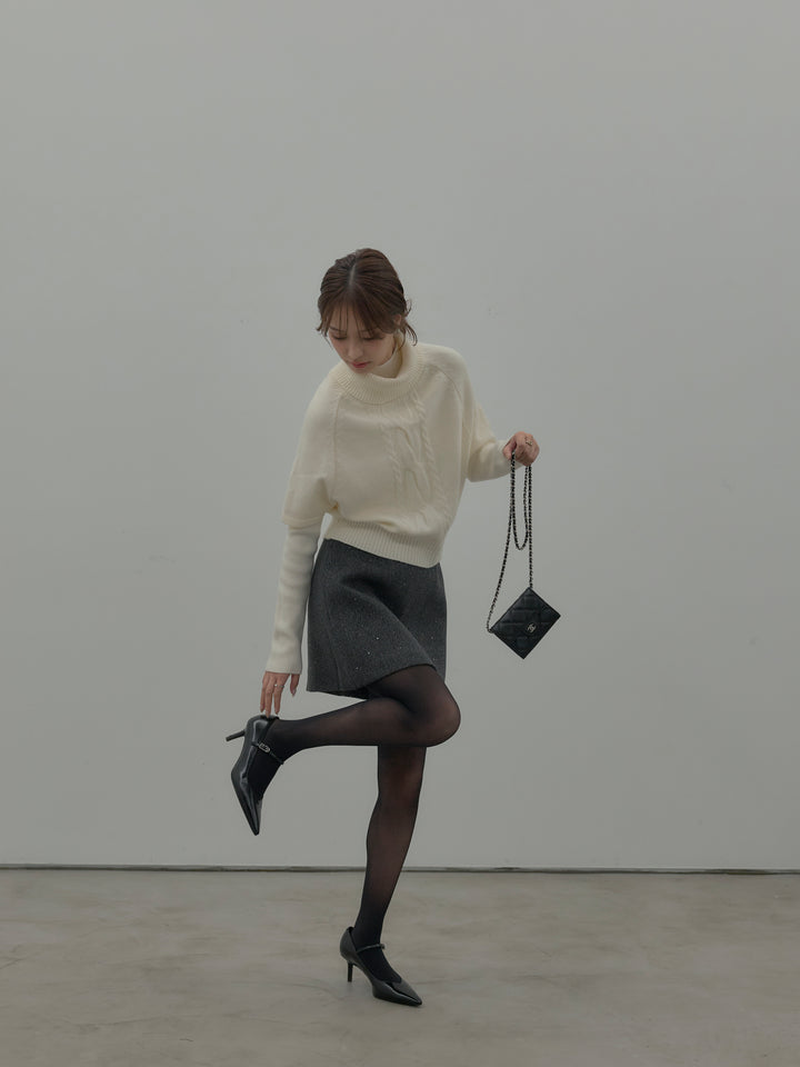 シャイニーウールタッチ台形ミニスカート
