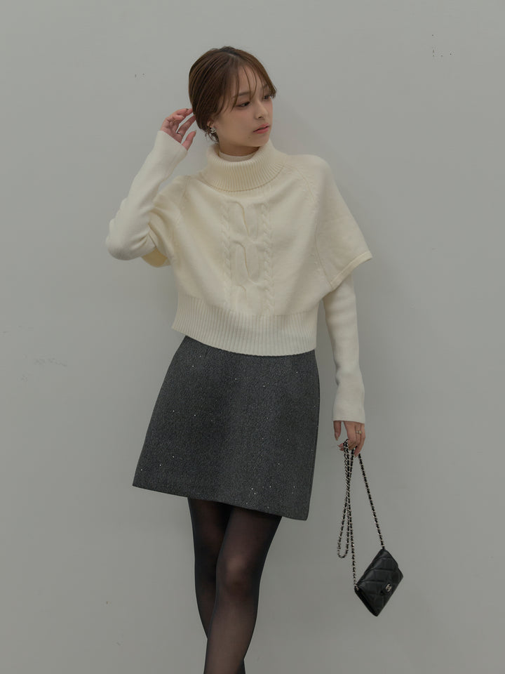 シャイニーウールタッチ台形ミニスカート