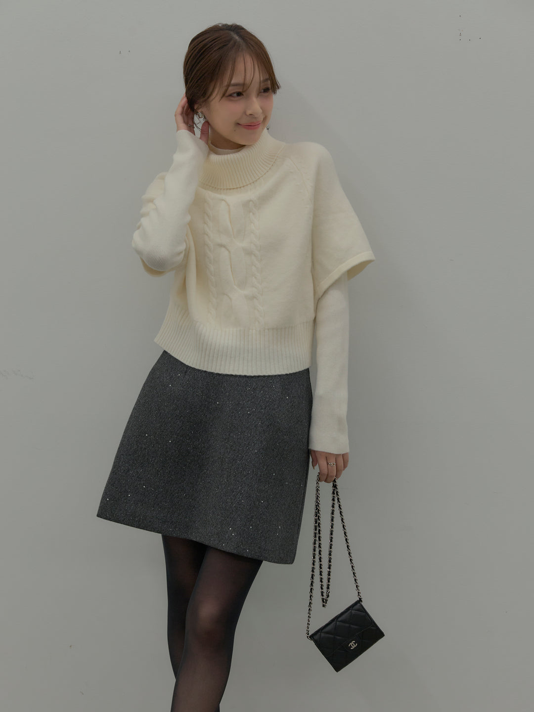 シャイニーウールタッチ台形ミニスカート